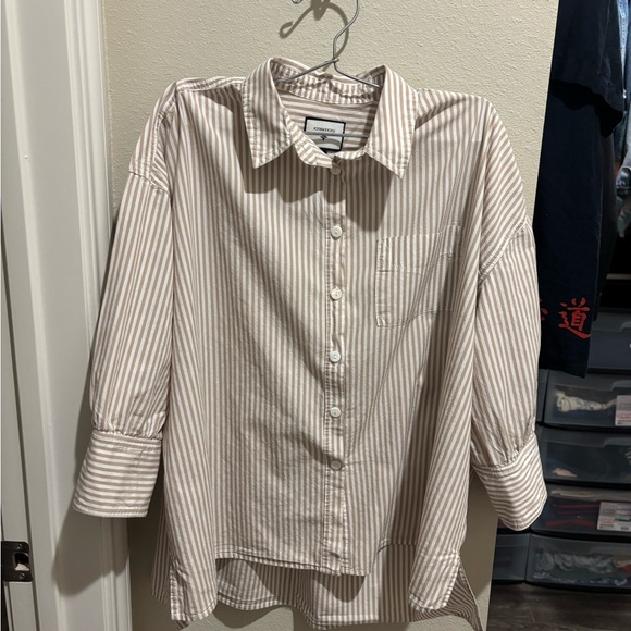 Tuckernuck Tops - Tuckernuck Tan and White Striped Blouse